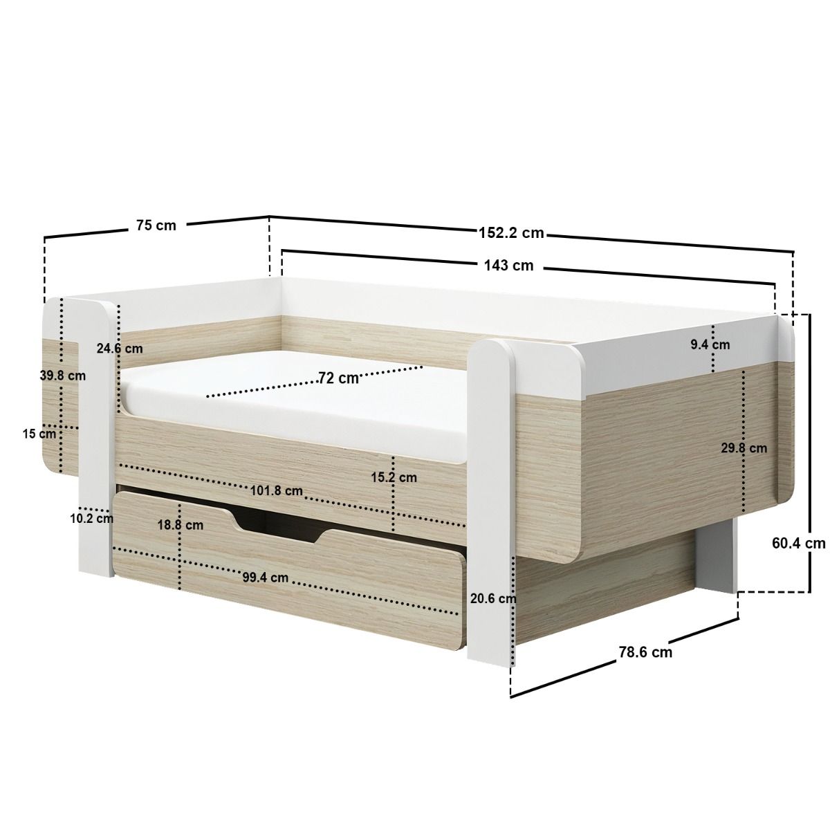 Flair Alfie Wooden Toddler Bed White & Oak