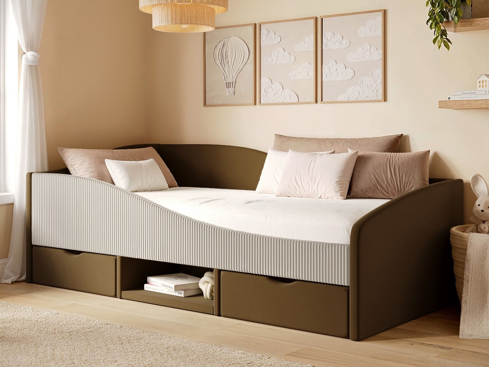 Flair Aubrey Velvet Storage Low Sleeper Bed with Beige Cord
