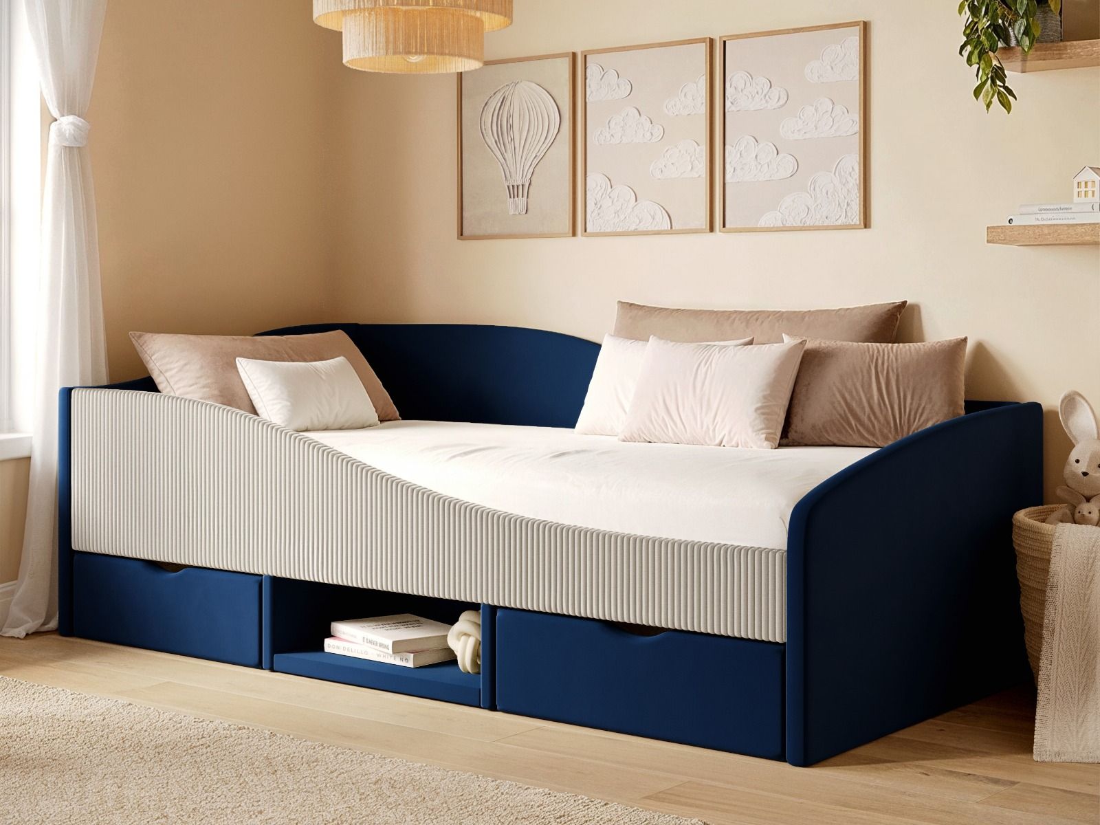 Flair Aubrey Velvet Storage Low Sleeper Bed with Beige Cord