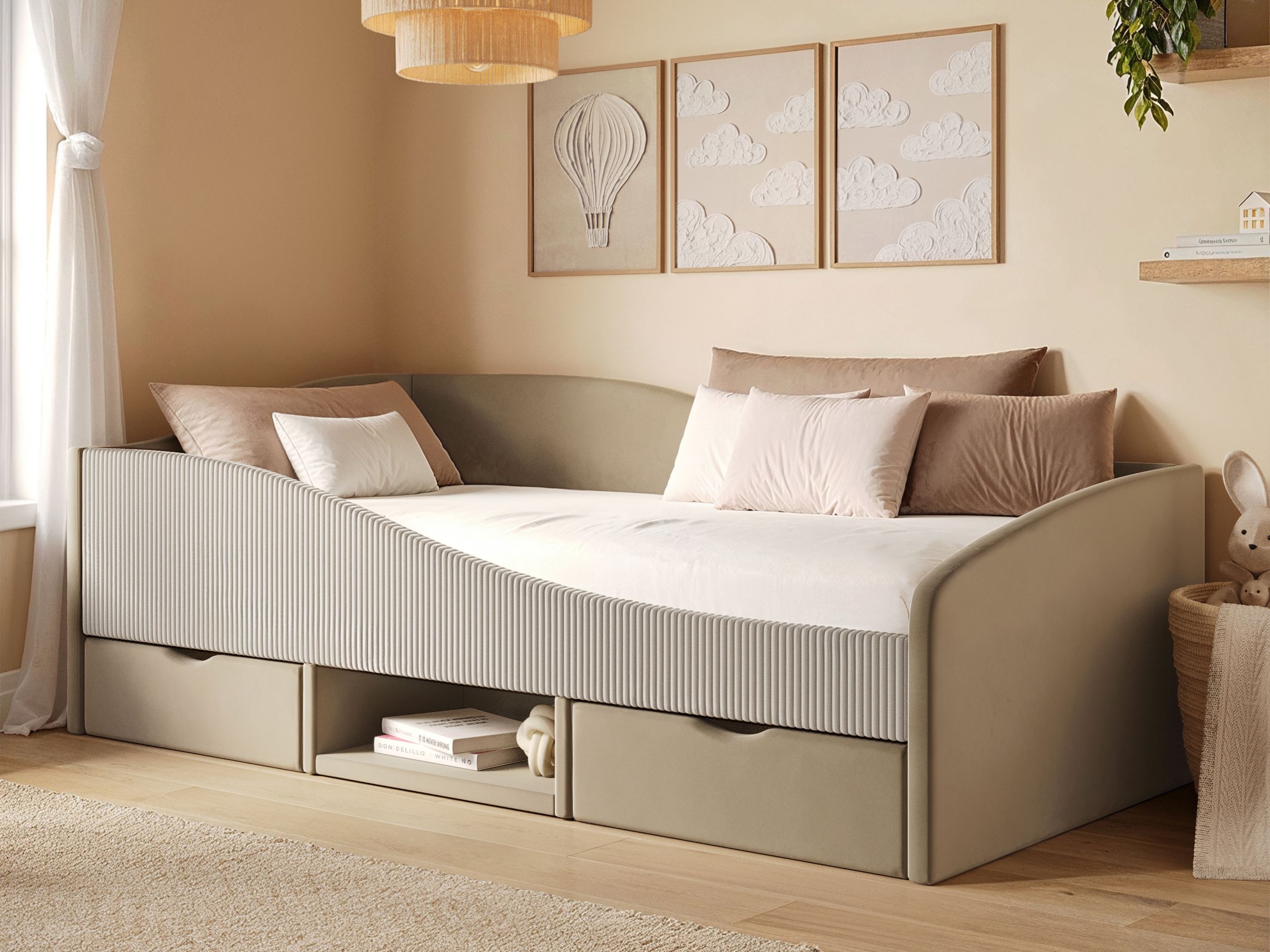 Flair Aubrey Velvet Storage Low Sleeper Bed with Beige Cord