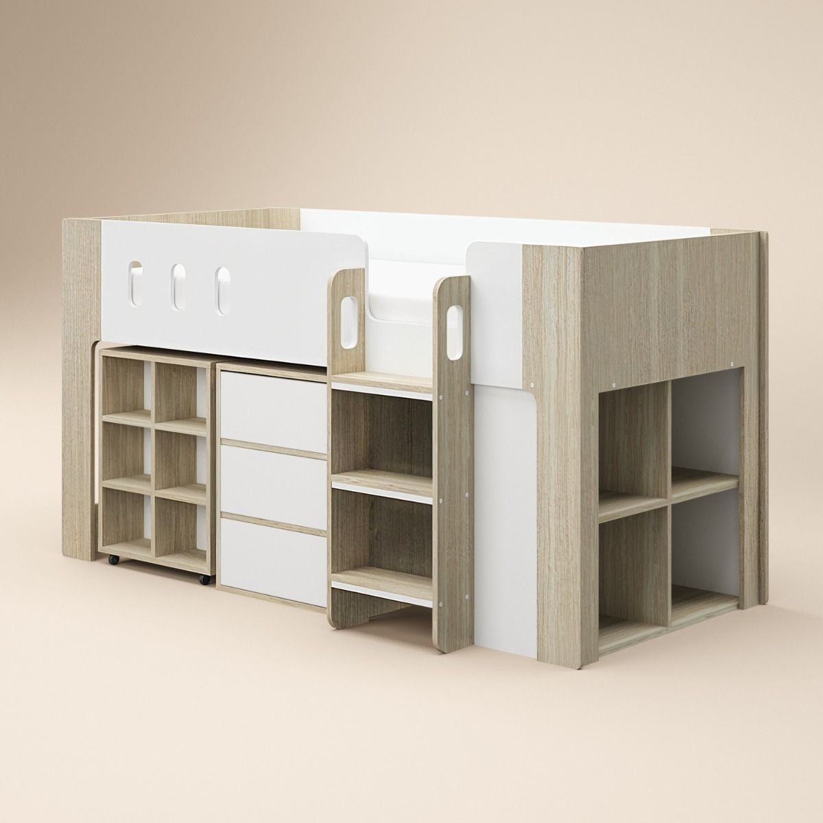 Flair Willow Mid Sleeper with Desk & Storage White & Oak