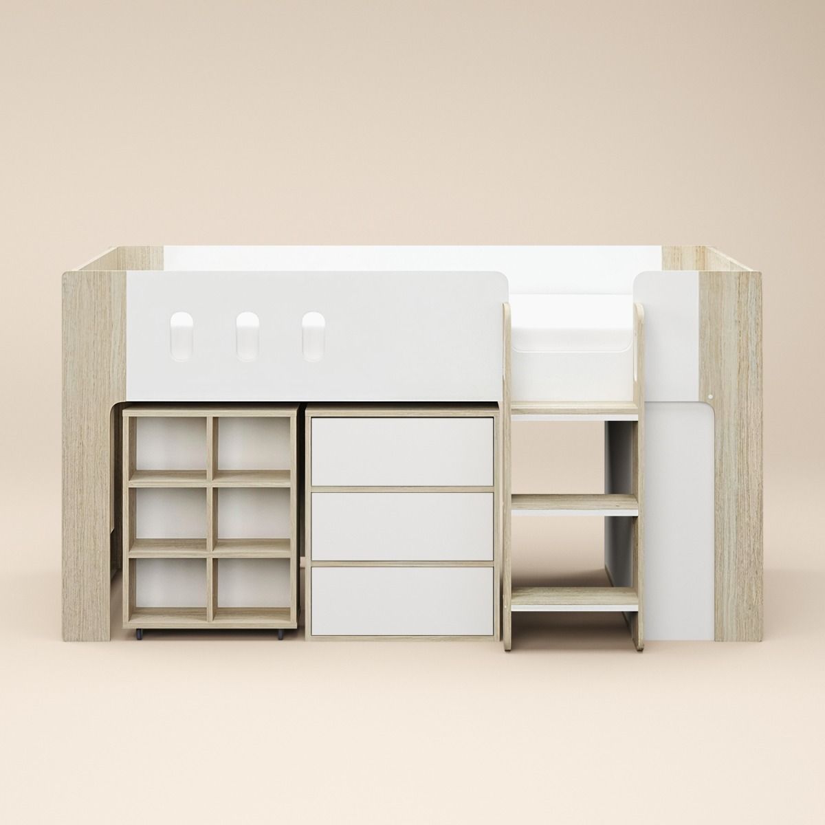 Flair Willow Mid Sleeper with Desk & Storage White & Oak