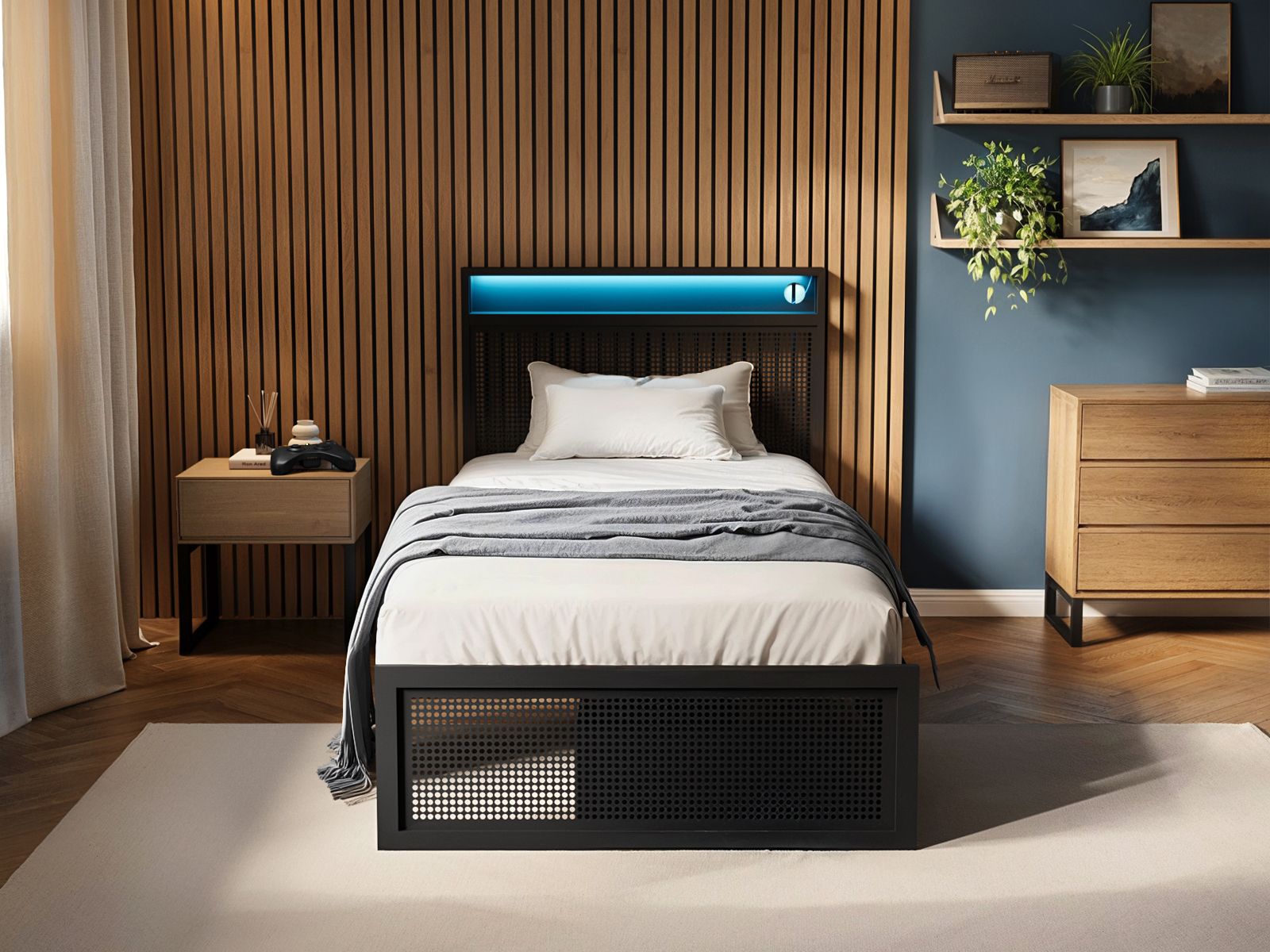 Flair Callan Metal Bed Frame with Storage & LED Black 