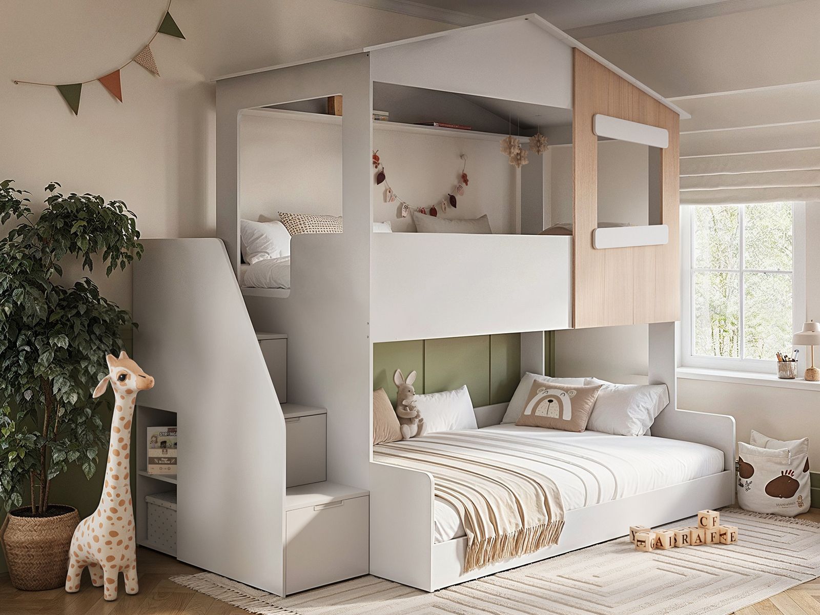 Flair Dreamland House Triple Bunk Bed with Staircase