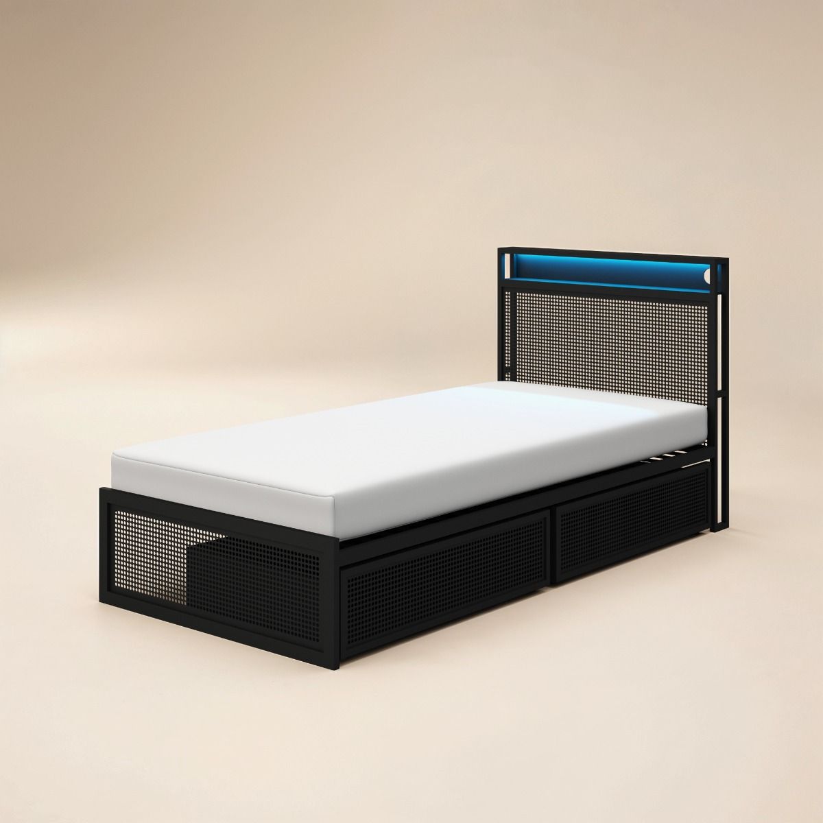 Flair Callan Metal Bed Frame with Storage & LED Black 
