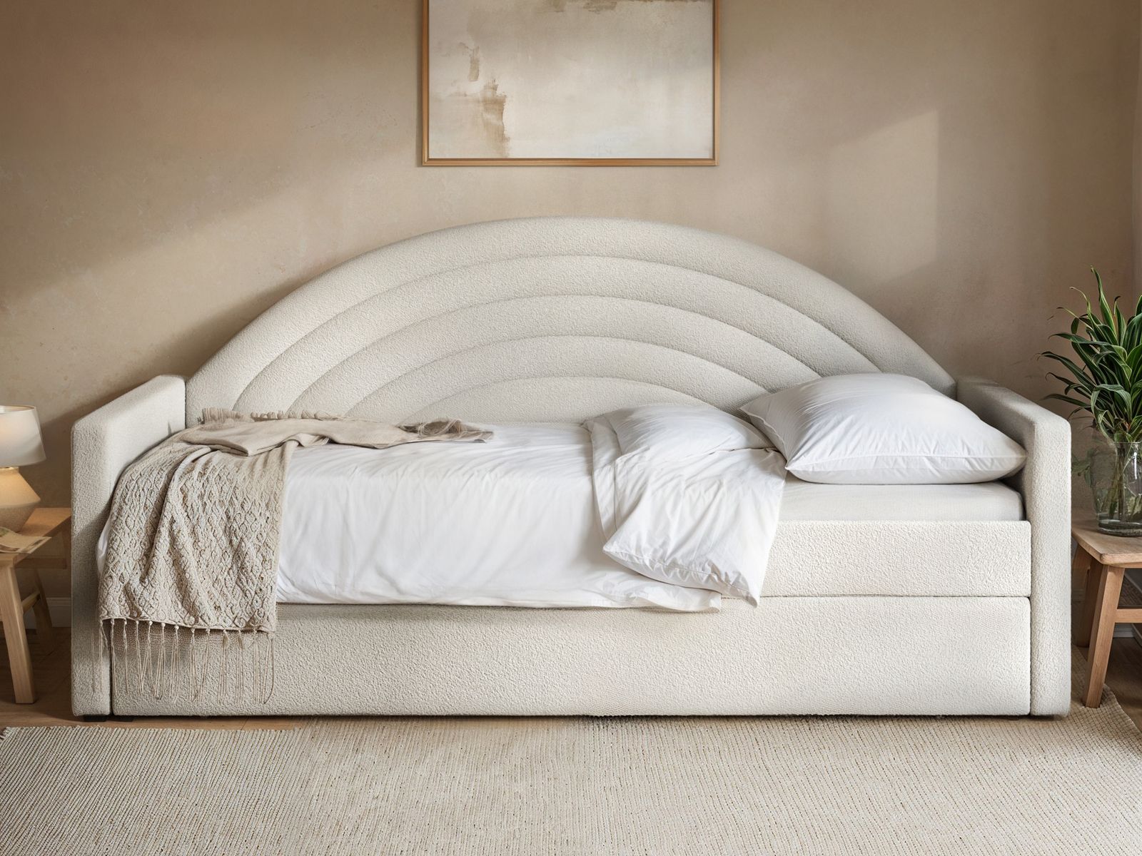 Flair Noa Rainbow Day Bed with Trundle Beige Teddy Fabric