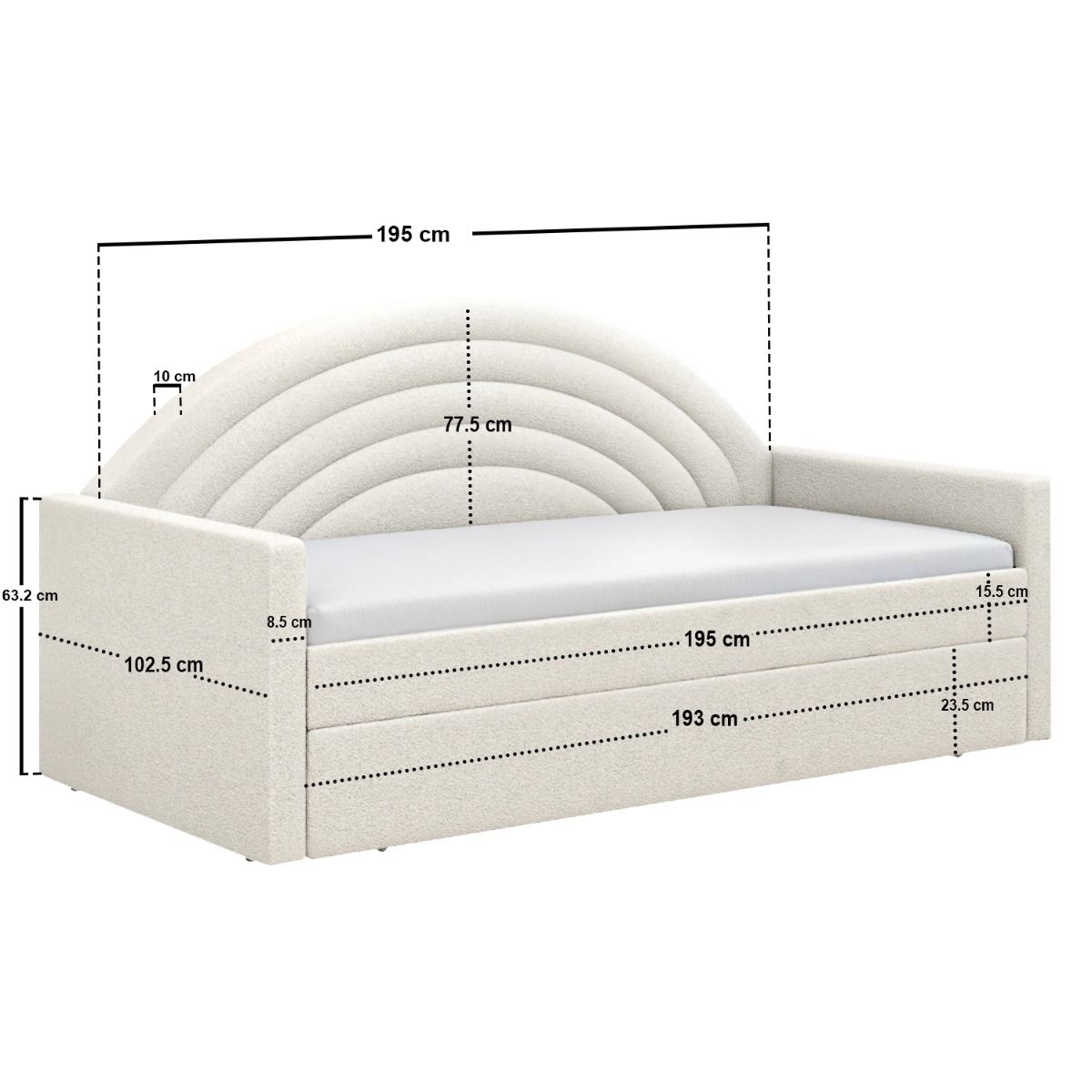 Flair Noa Rainbow Day Bed with Trundle Beige Teddy Fabric