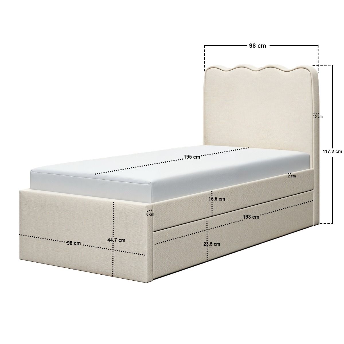 Flair Ellis Single Bed with Trundle Beige Woven Fabric