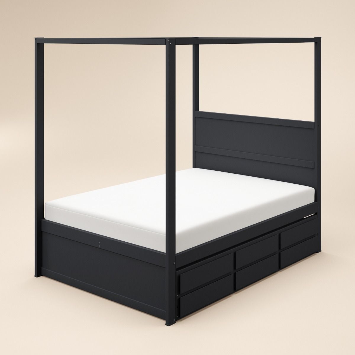Flair Maddy 4 Poster Canopy Double Bed Frame with Trundle and Storage Black
