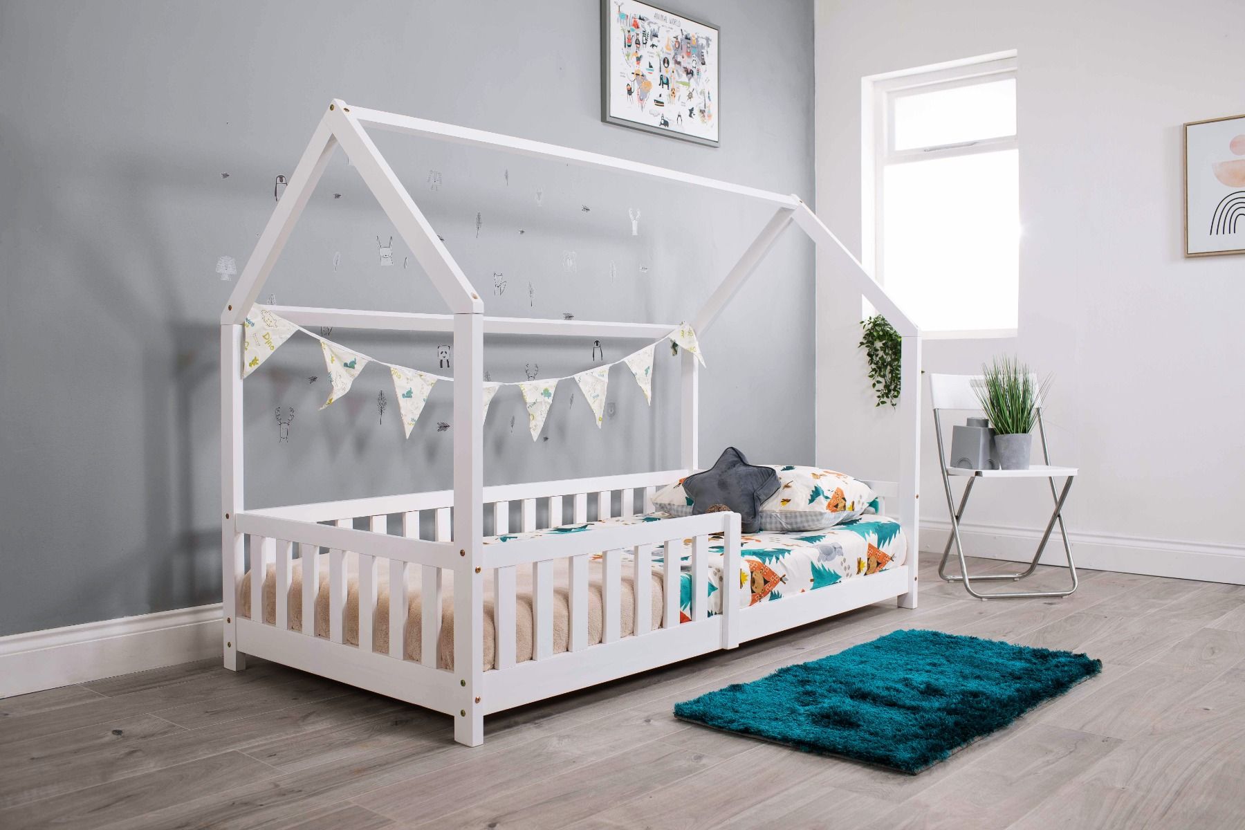 Flair Explorer Single Play House Floor Bed with Rails Wooden