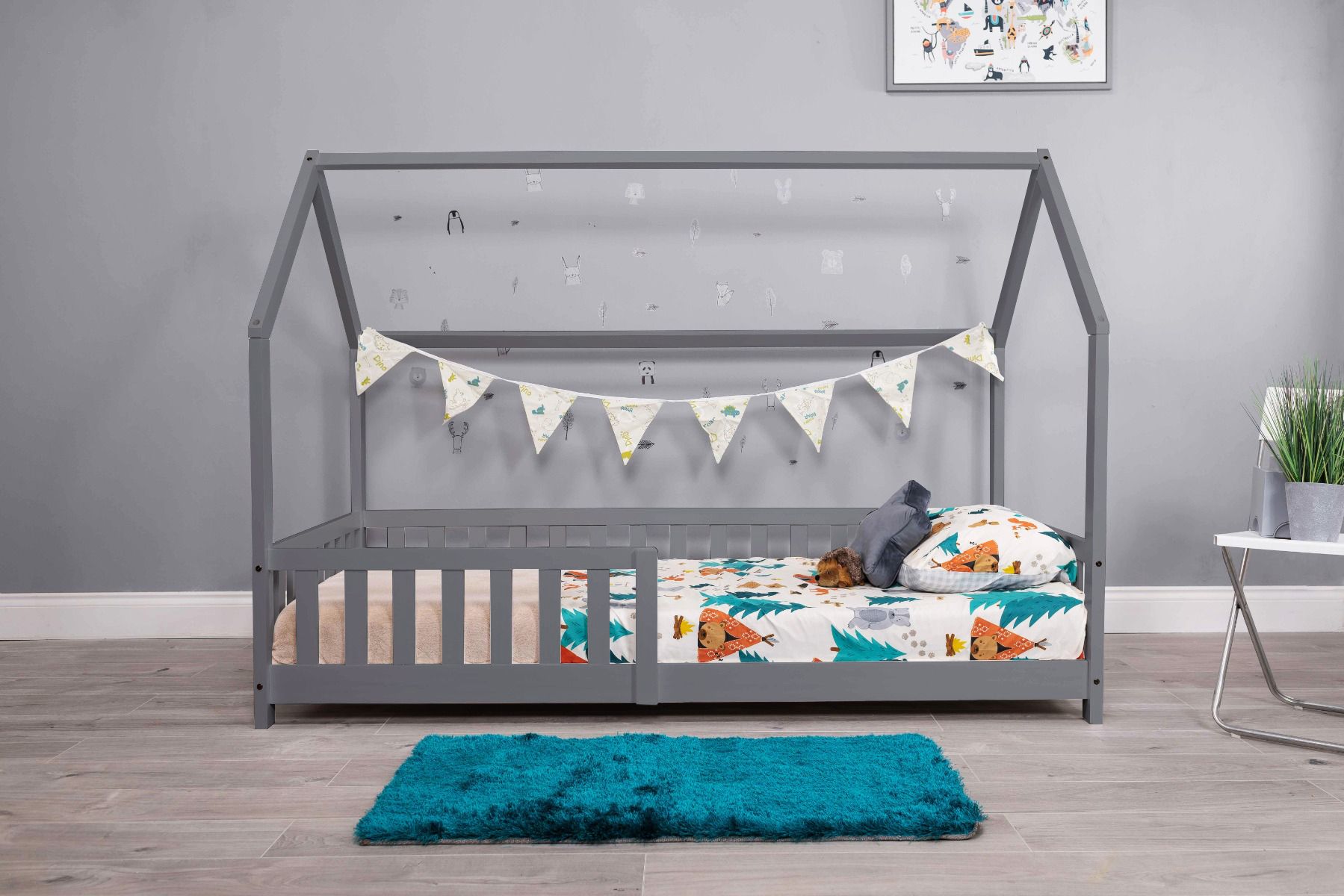 Flair Explorer Single Play House Floor Bed with Rails Wooden