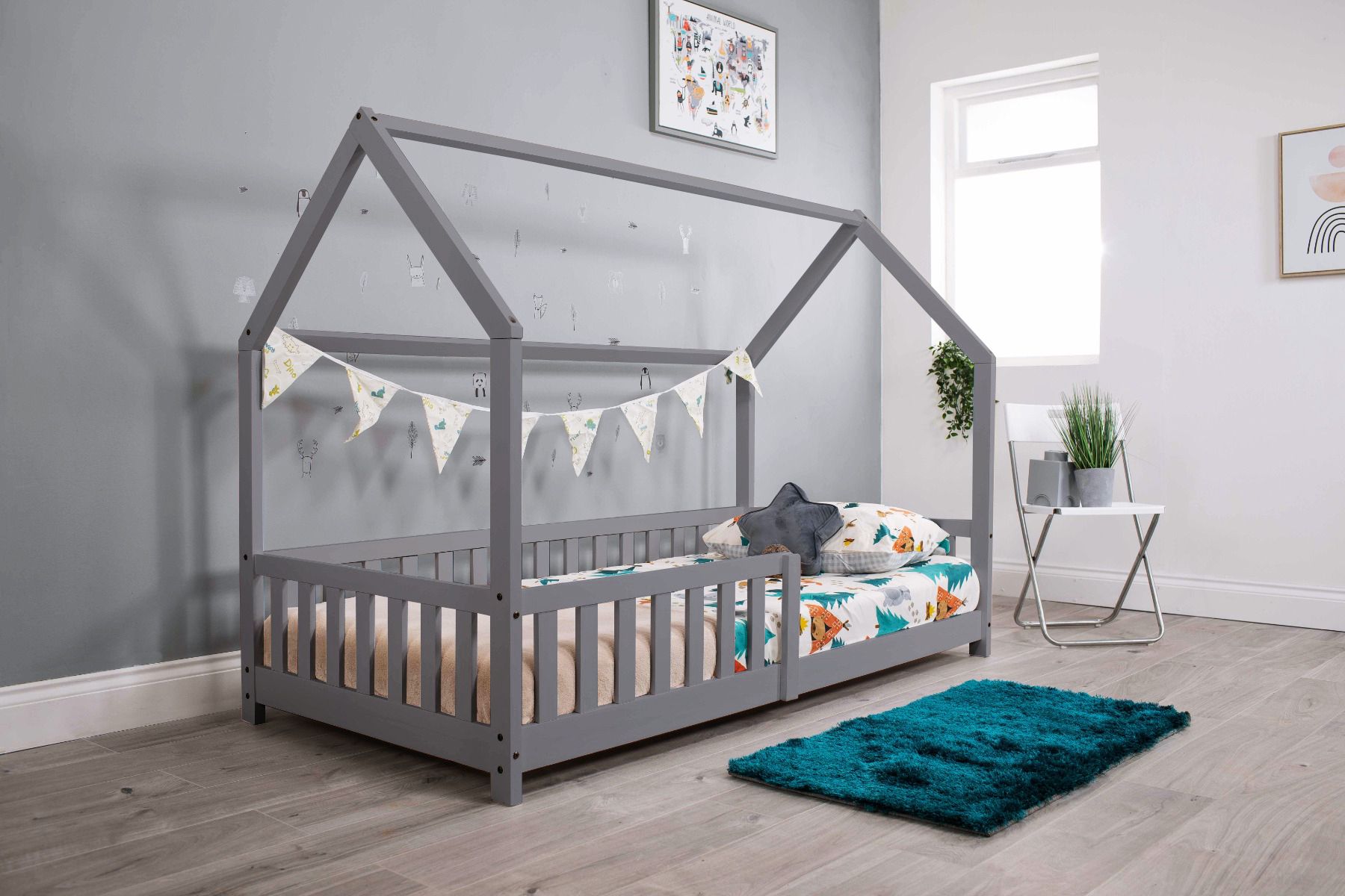 Flair Explorer Single Play House Floor Bed with Rails Wooden