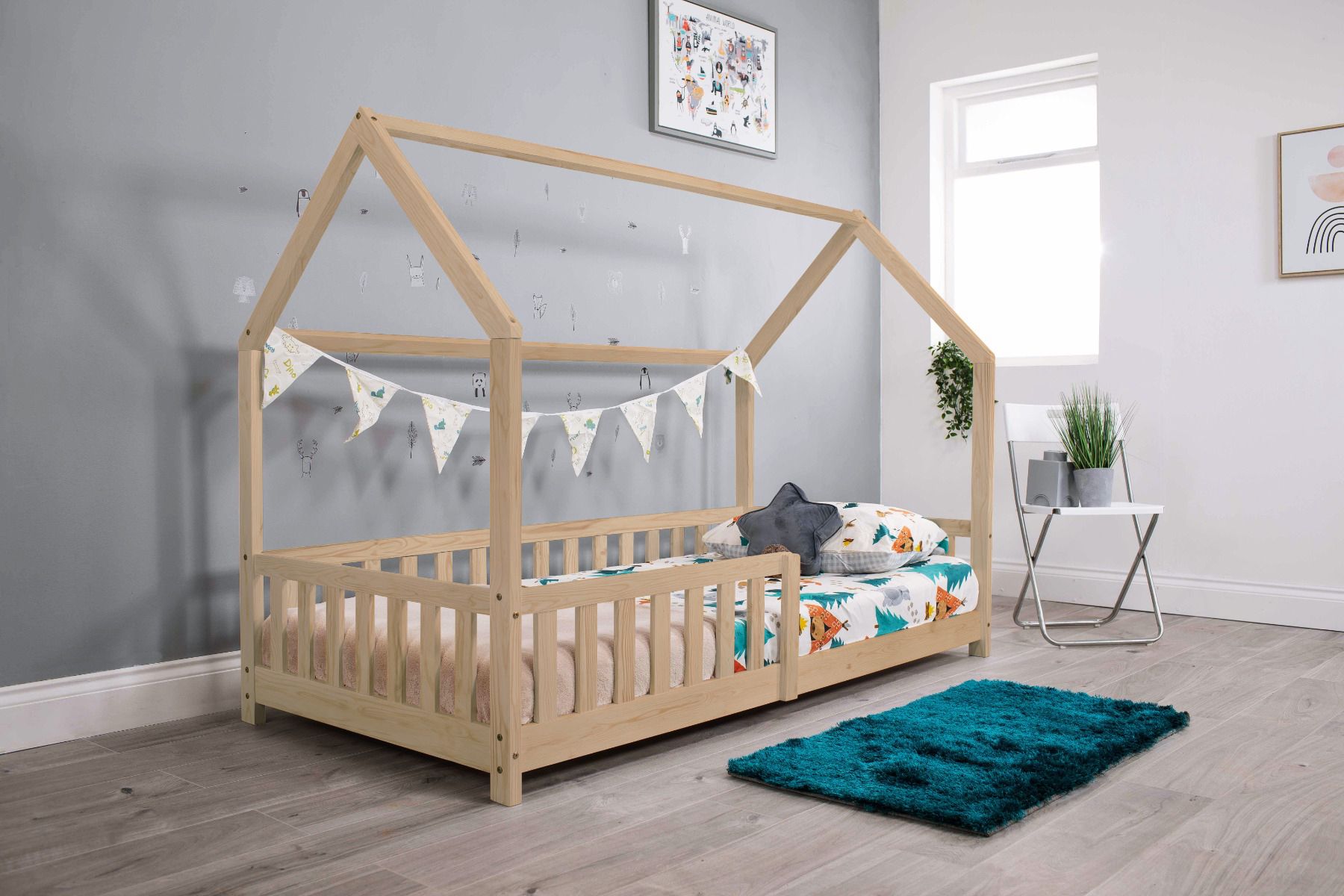 Flair Explorer Single Play House Floor Bed with Rails Wooden