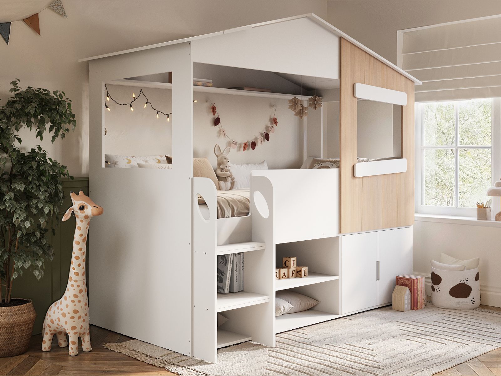 Flair Dreamland House Bed with Storage White & Oak