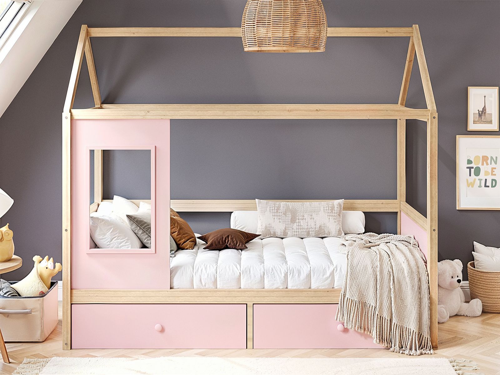 Flair Ted Playhouse Wooden Bed with Storage