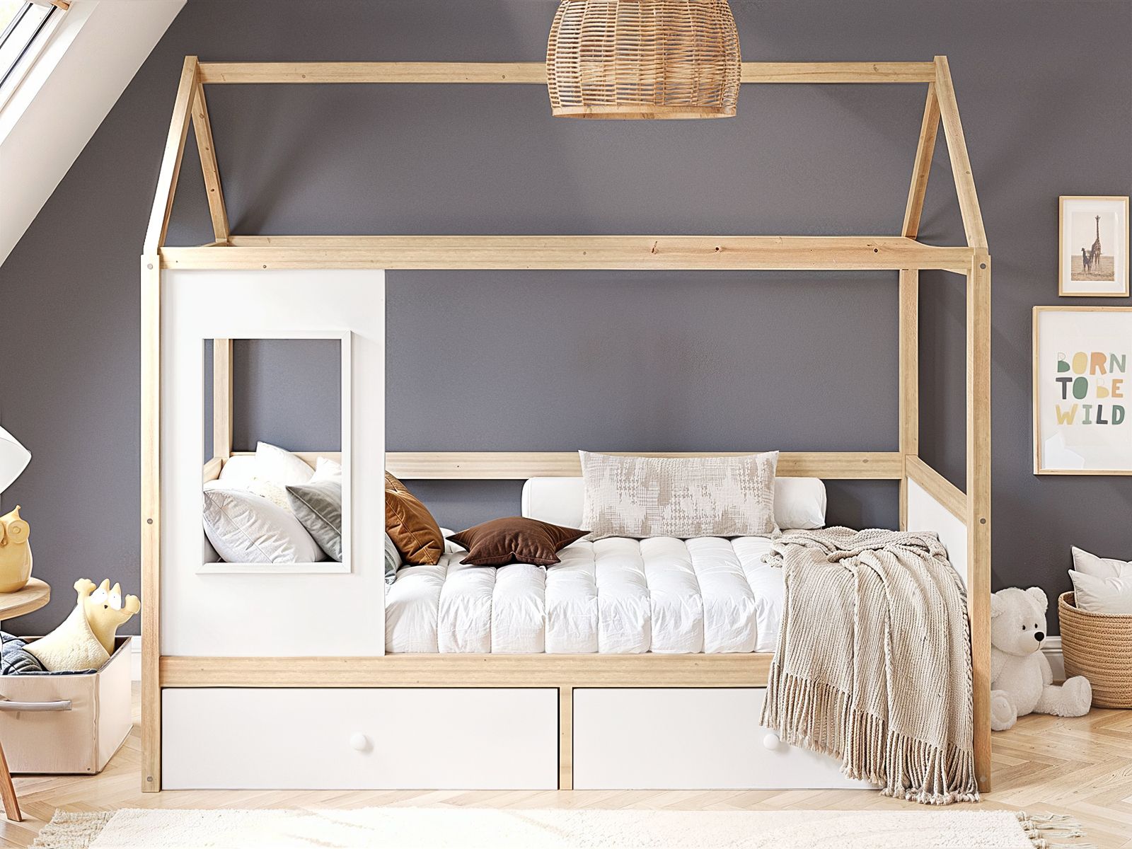 Flair Ted Playhouse Wooden Bed with Storage
