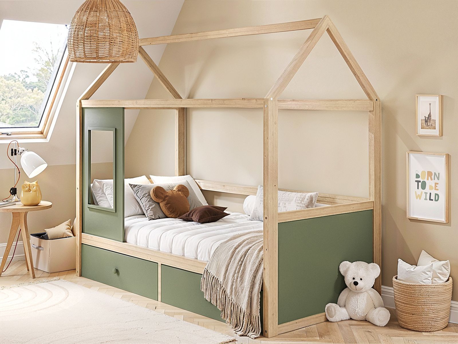 Flair Ted Playhouse Wooden Bed with Storage