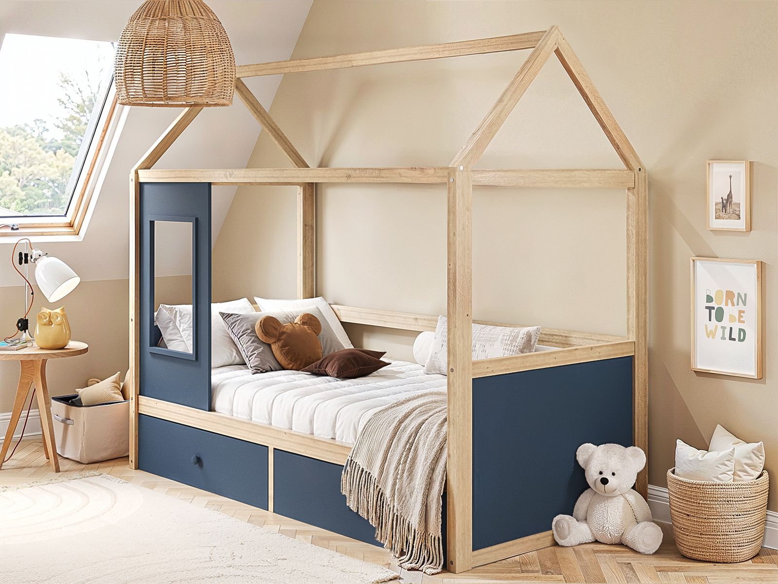 Flair Ted Playhouse Wooden Bed with Storage