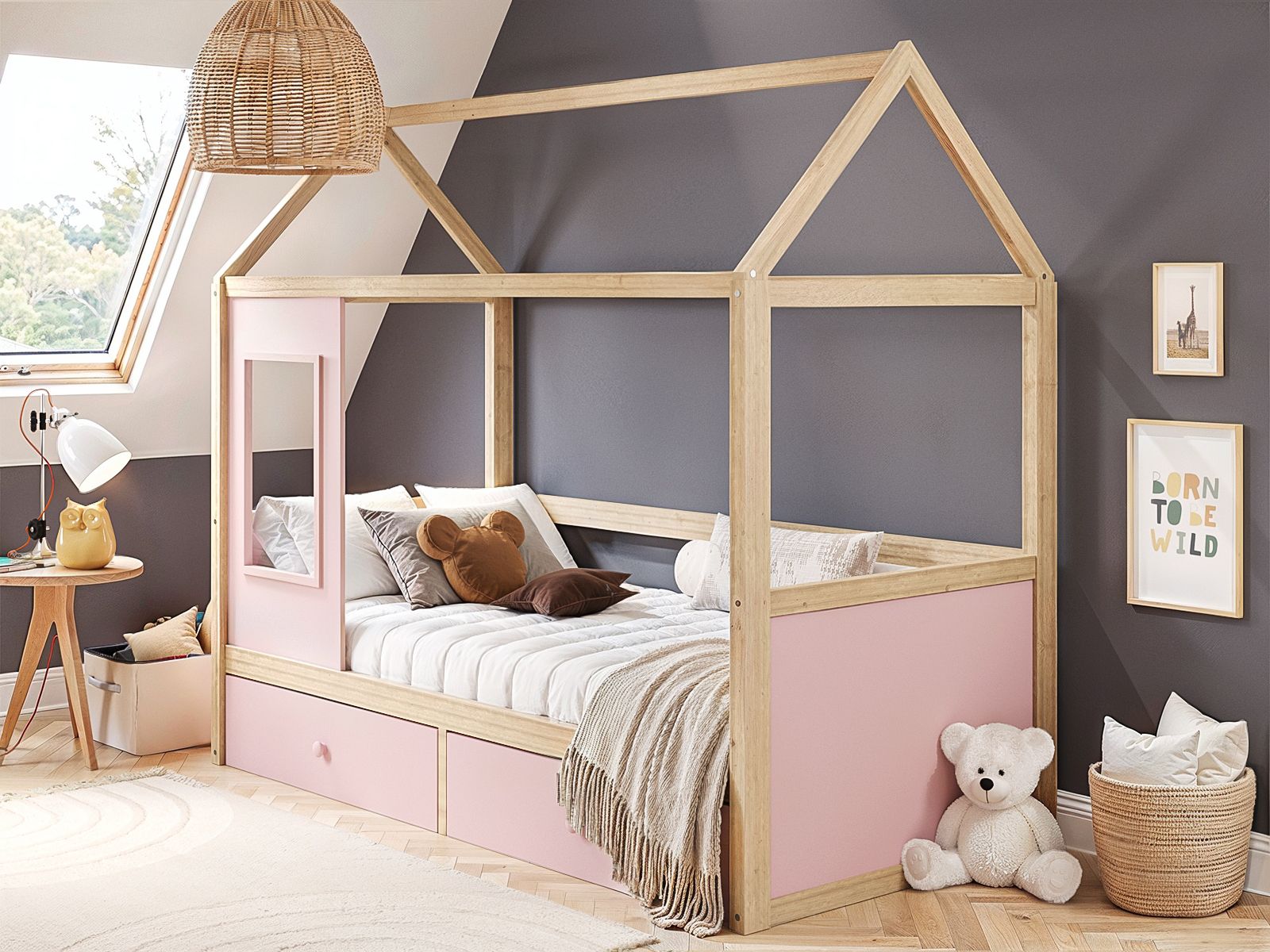 Flair Ted Playhouse Wooden Bed with Storage