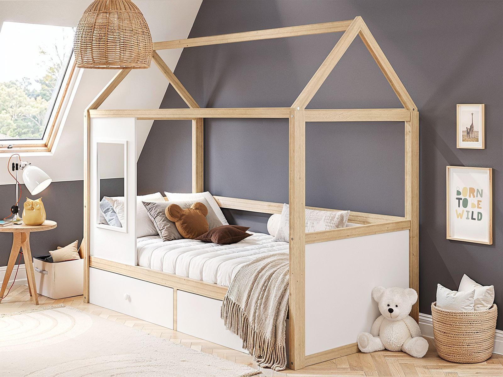 Flair Ted Playhouse Wooden Bed with Storage