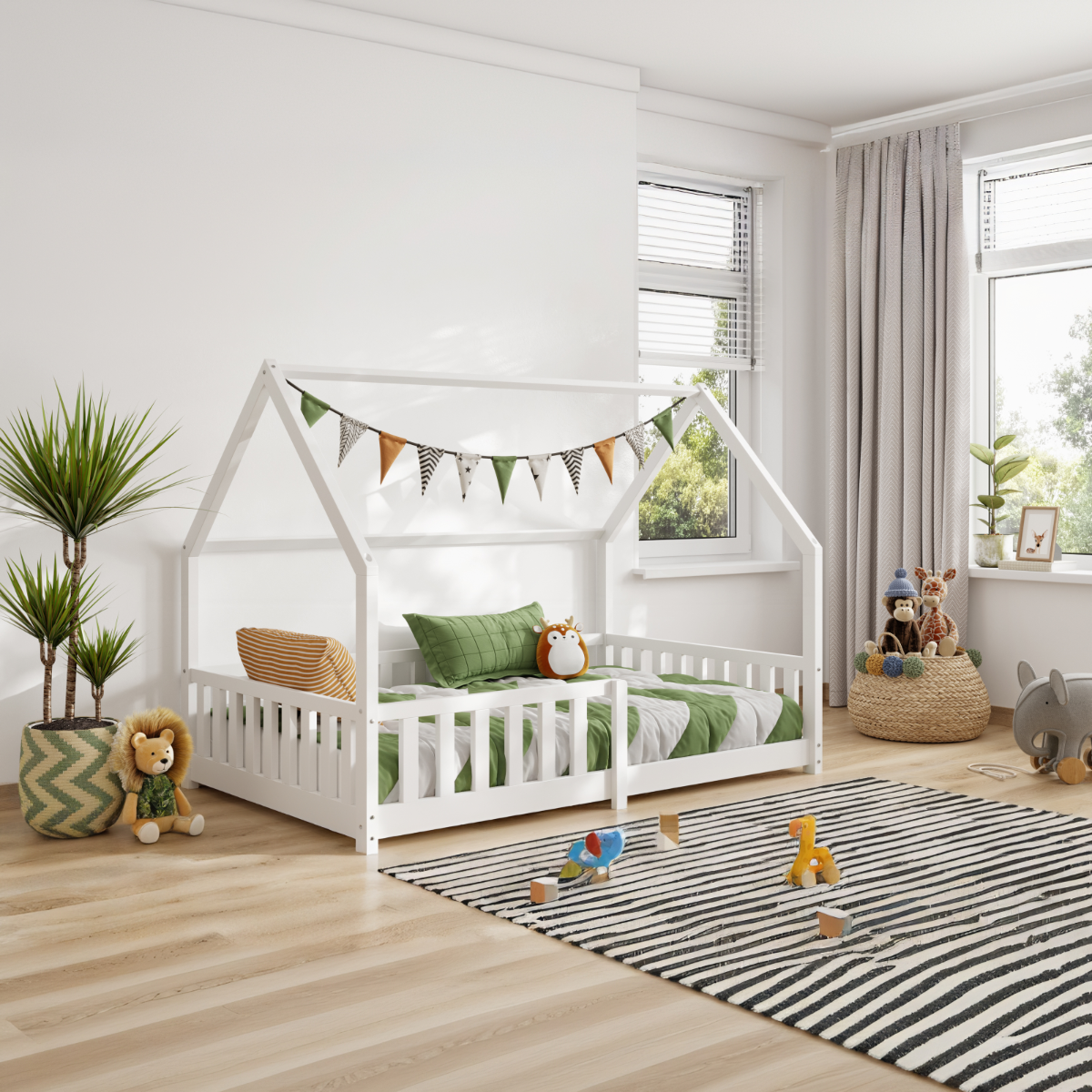 Flair Explorer Small Double Play House Floor Bed White Wooden