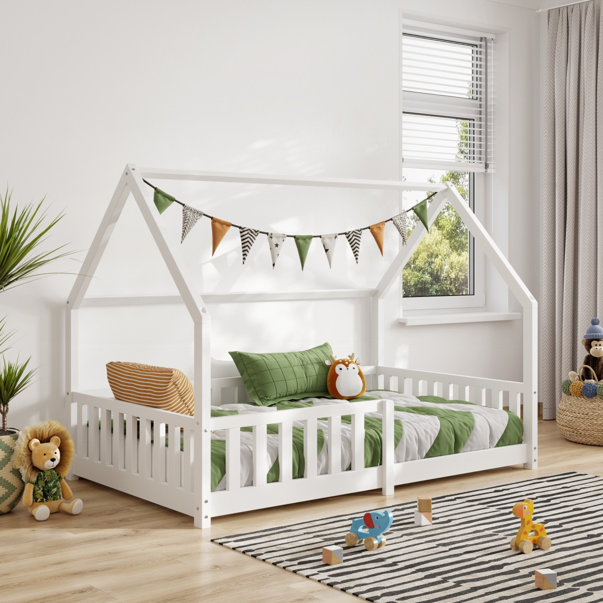 Flair Explorer Small Double Play House Floor Bed White Wooden