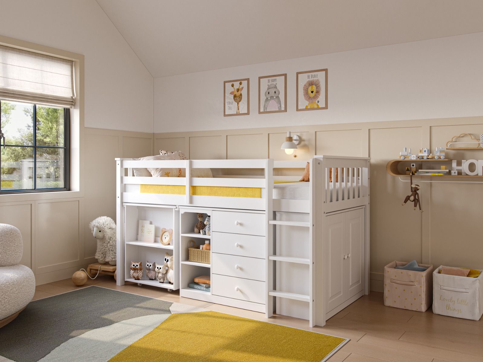 Flair Oban Single Mid Sleeper Bed with Pull-Out Desk & Storage White