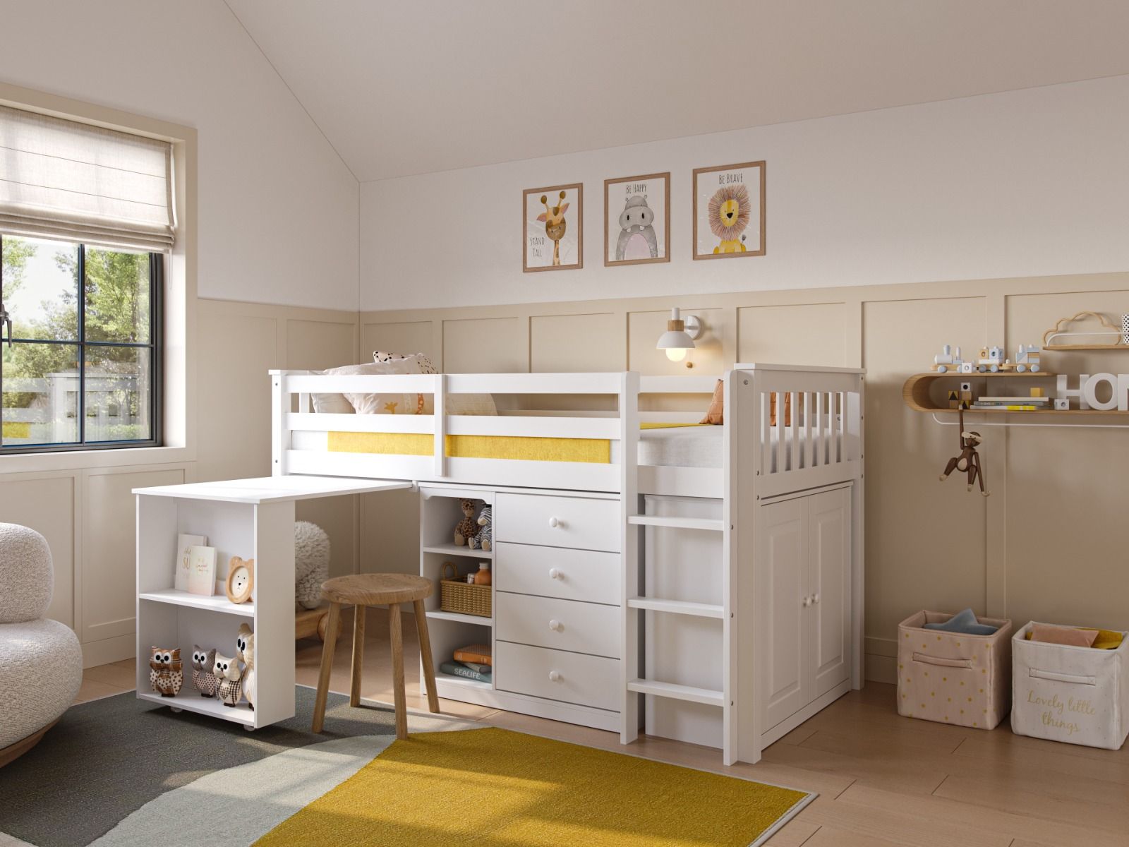 Flair Oban Single Mid Sleeper Bed with Pull-Out Desk & Storage White