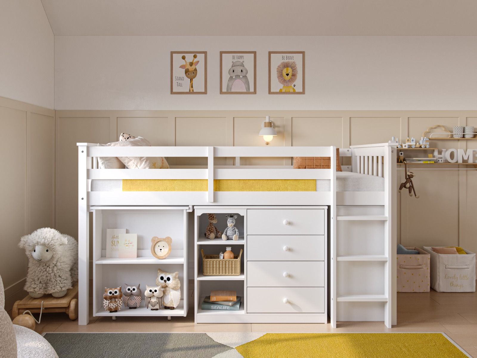 Flair Oban Single Mid Sleeper Bed with Pull-Out Desk & Storage White
