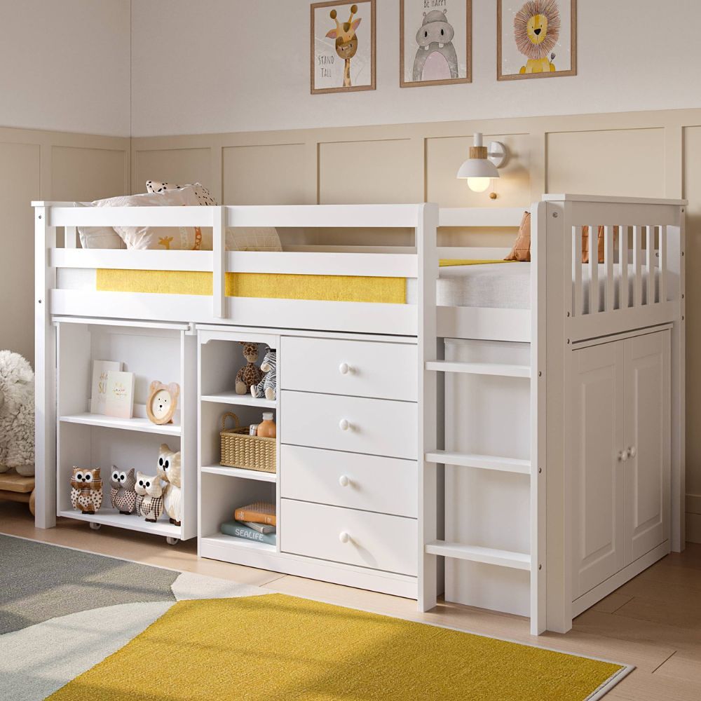 Flair Oban Single Mid Sleeper Bed with Pull-Out Desk & Storage White
