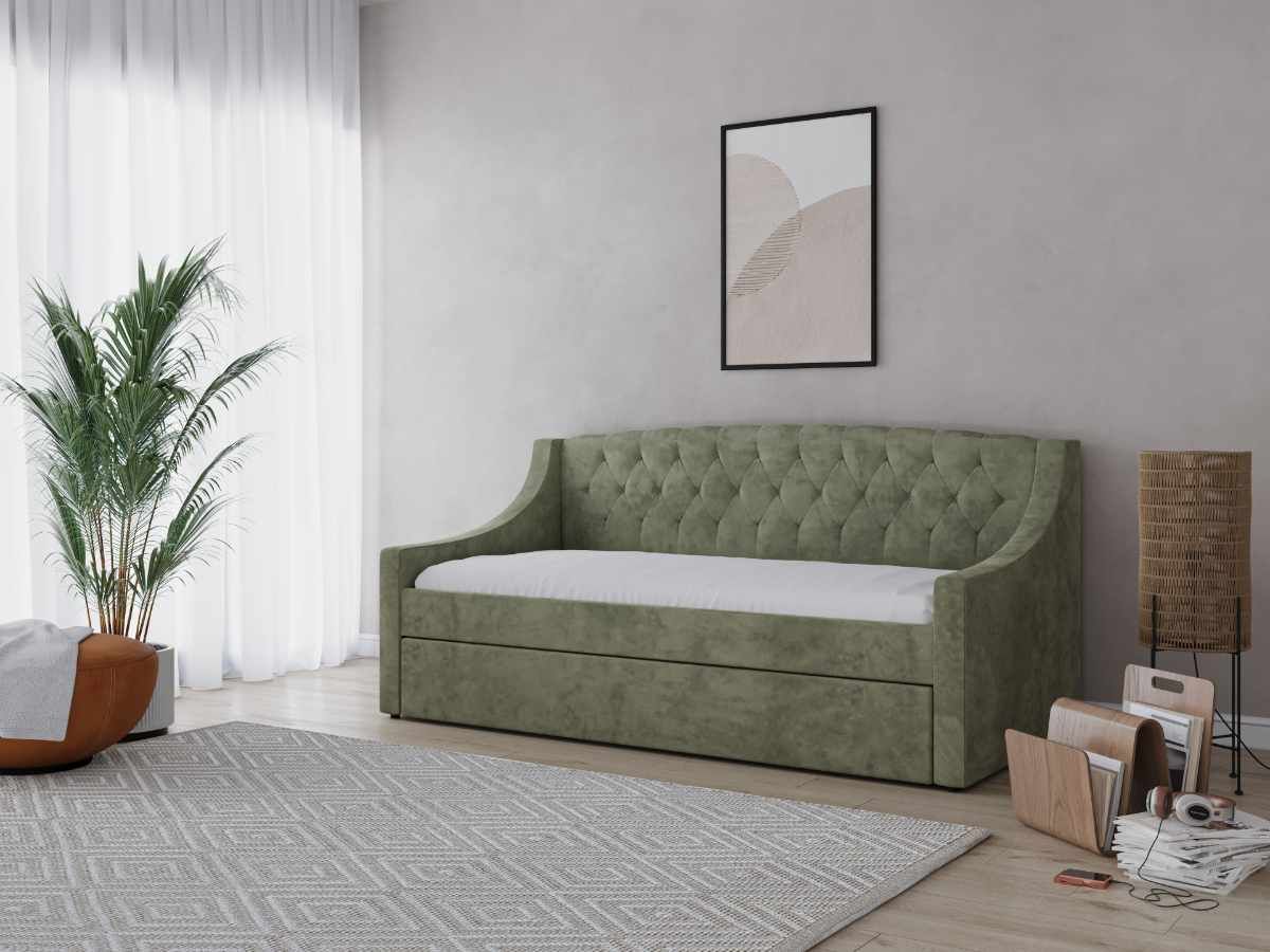 Flair Aurora Daybed with Trundle Khaki Green Velvet