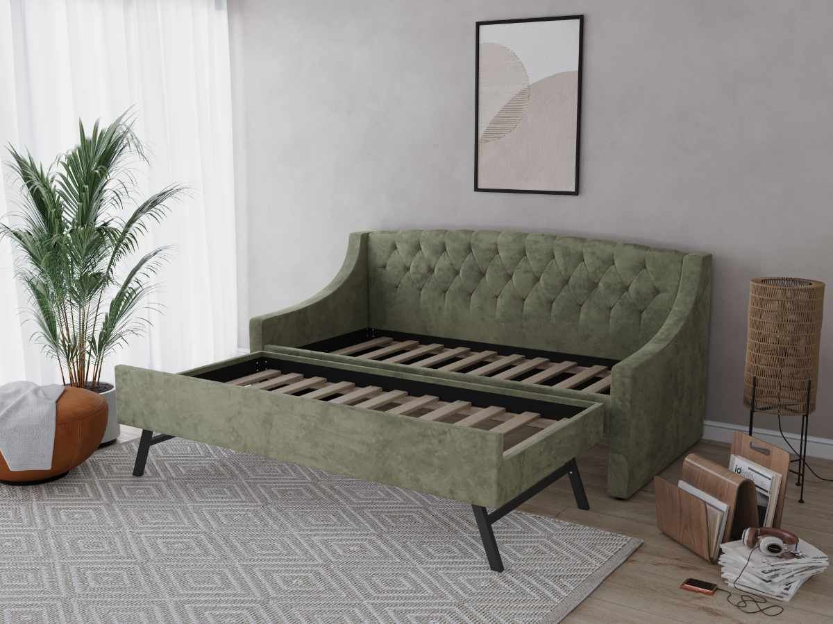 Flair Aurora Daybed with Trundle Khaki Green Velvet