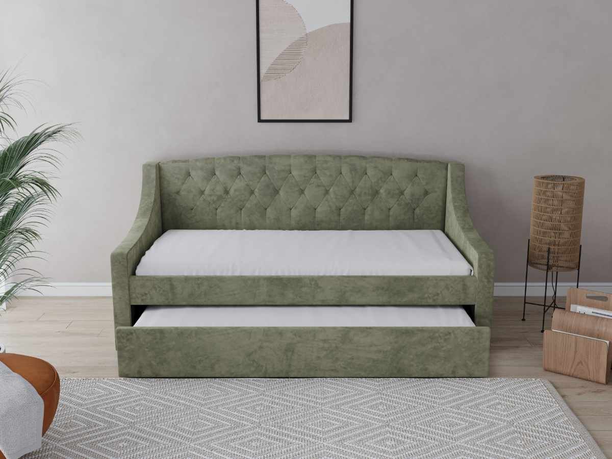 Flair Aurora Daybed with Trundle Khaki Green Velvet
