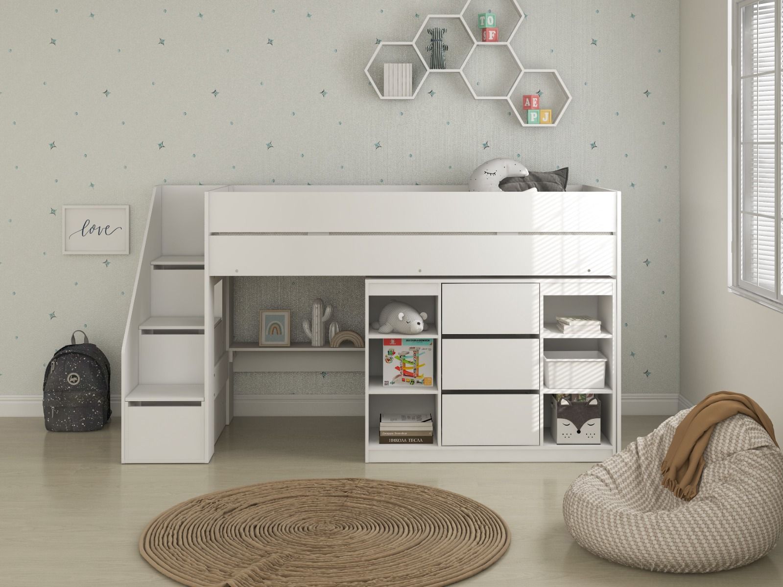 Flair Olivia Staircase Mid Sleeper with Storage White