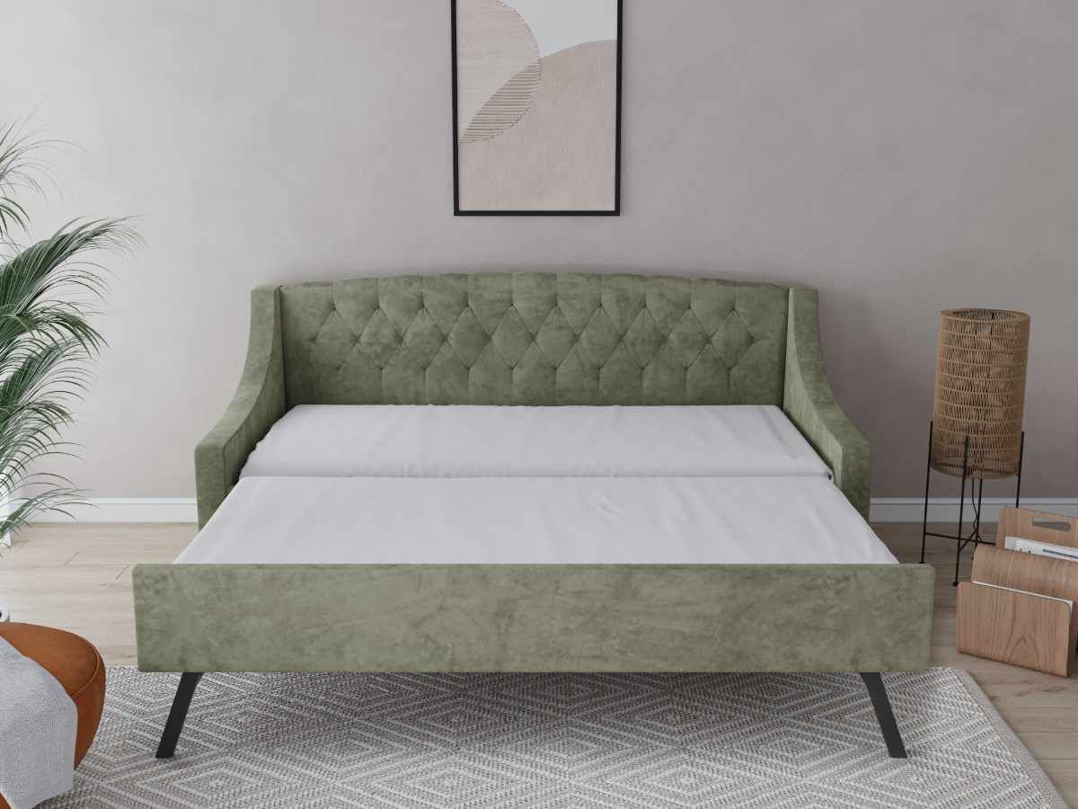 Flair Aurora Daybed with Trundle Khaki Green Velvet