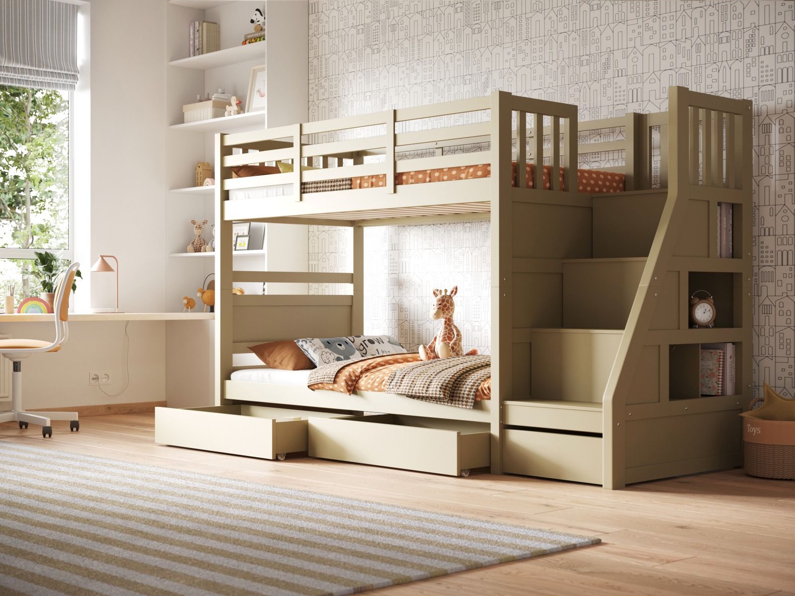 Flair Lunar Wooden Staircase Bunk Bed with Storage