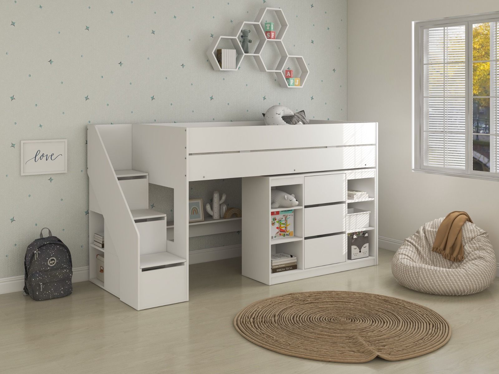 Flair Olivia Staircase Mid Sleeper with Storage White