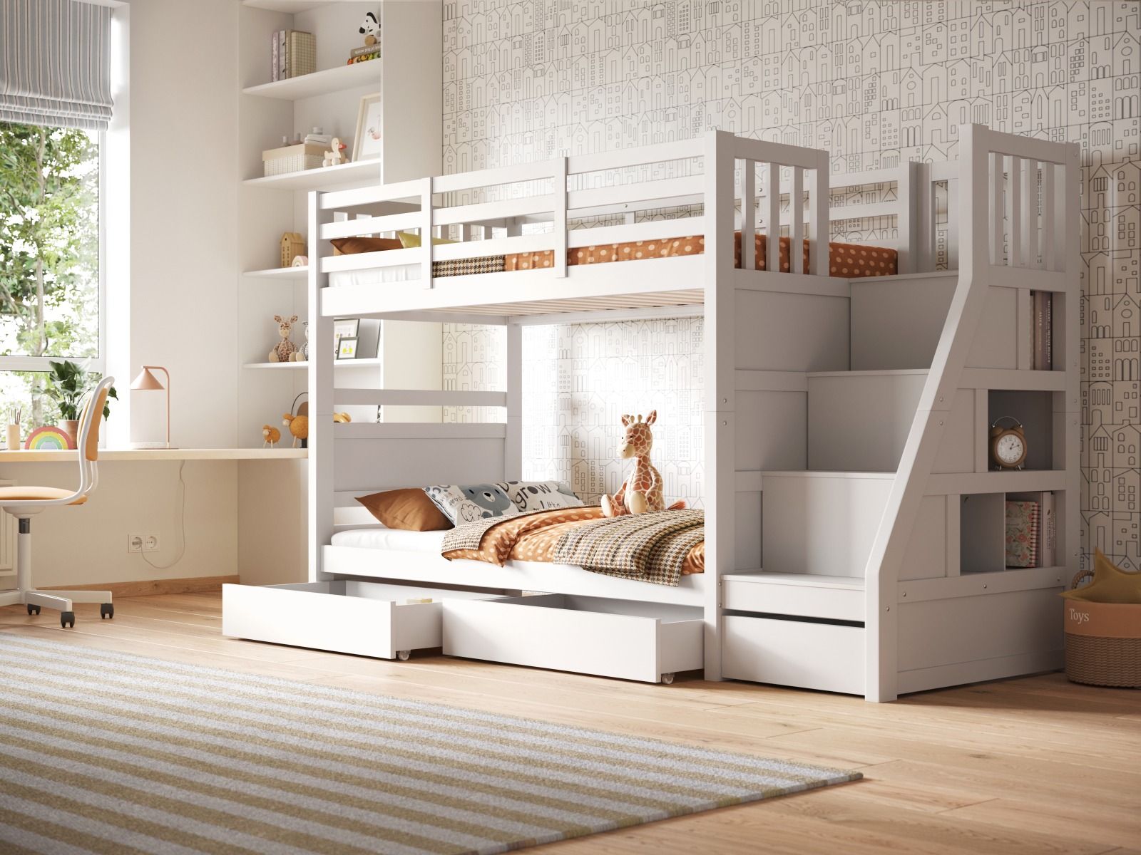 Flair Lunar Wooden Staircase Bunk Bed with Storage