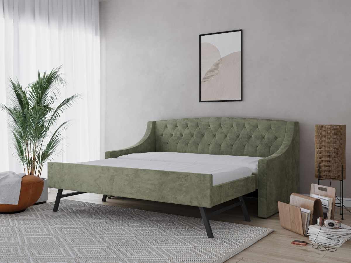 Flair Aurora Daybed with Trundle Khaki Green Velvet
