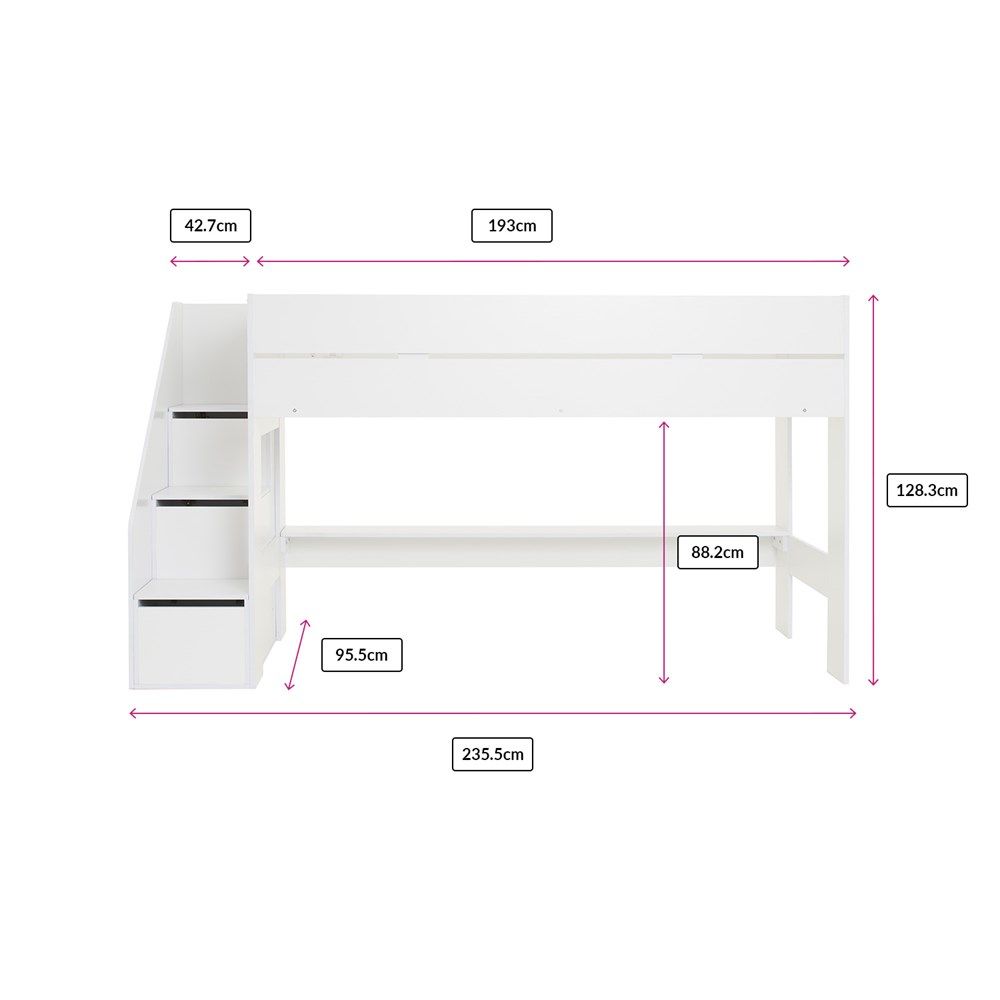 Flair Olivia Staircase Mid Sleeper with Storage White