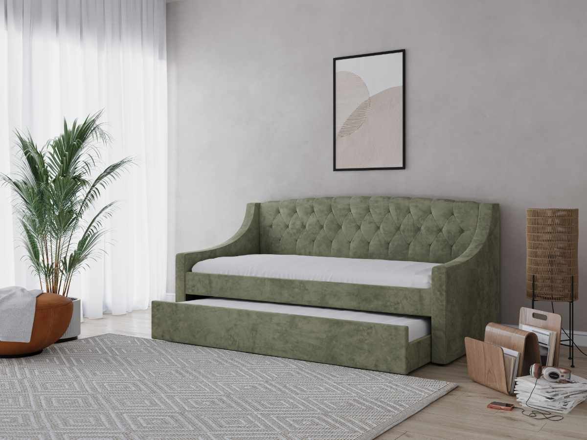 Flair Aurora Daybed with Trundle Khaki Green Velvet