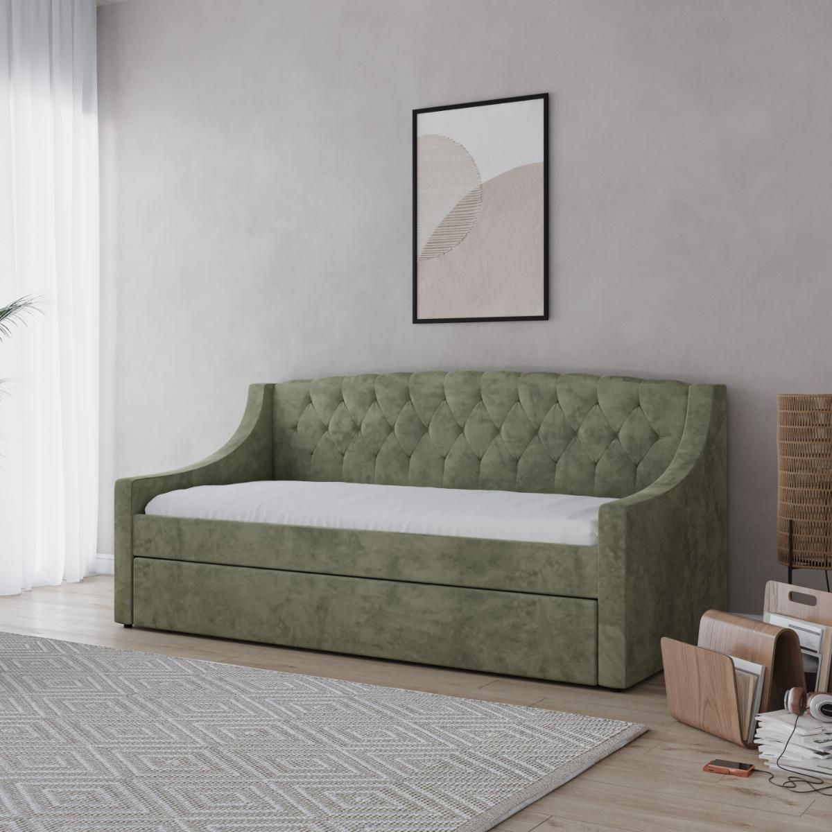 Flair Aurora Daybed with Trundle Khaki Green Velvet