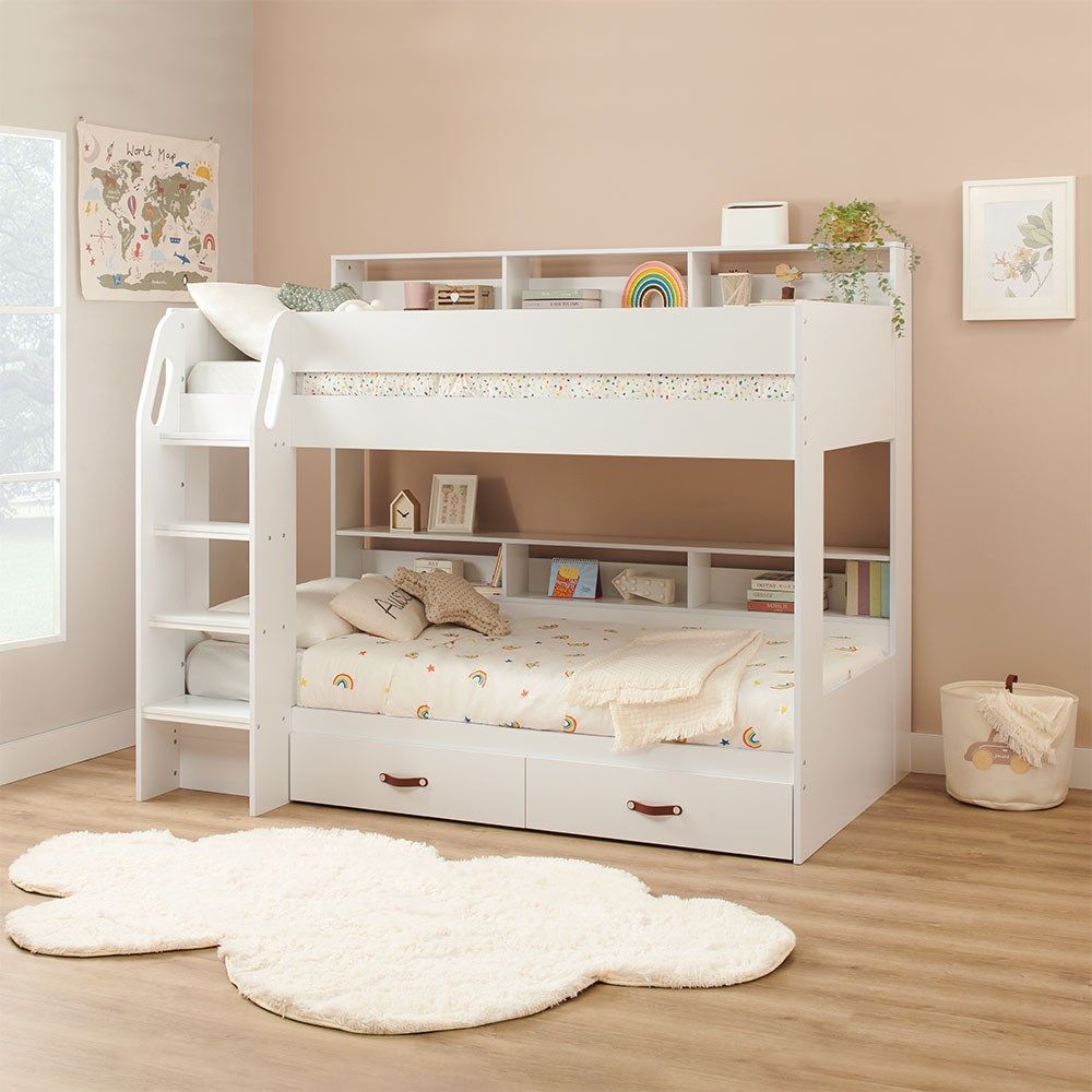Flair Aviary Bunk Bed with Storage Drawers & Shelves White