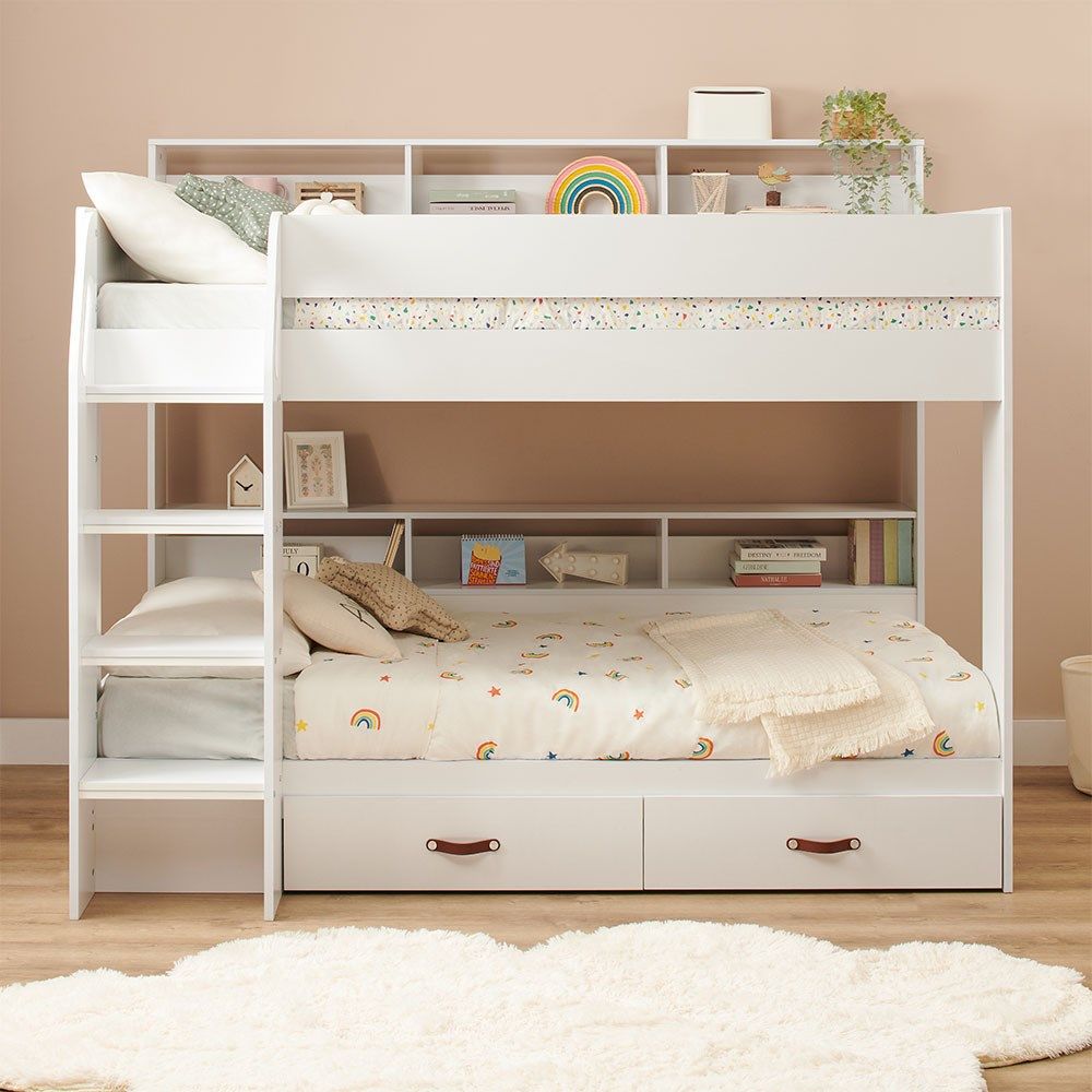 Flair Aviary Bunk Bed with Storage Drawers & Shelves White
