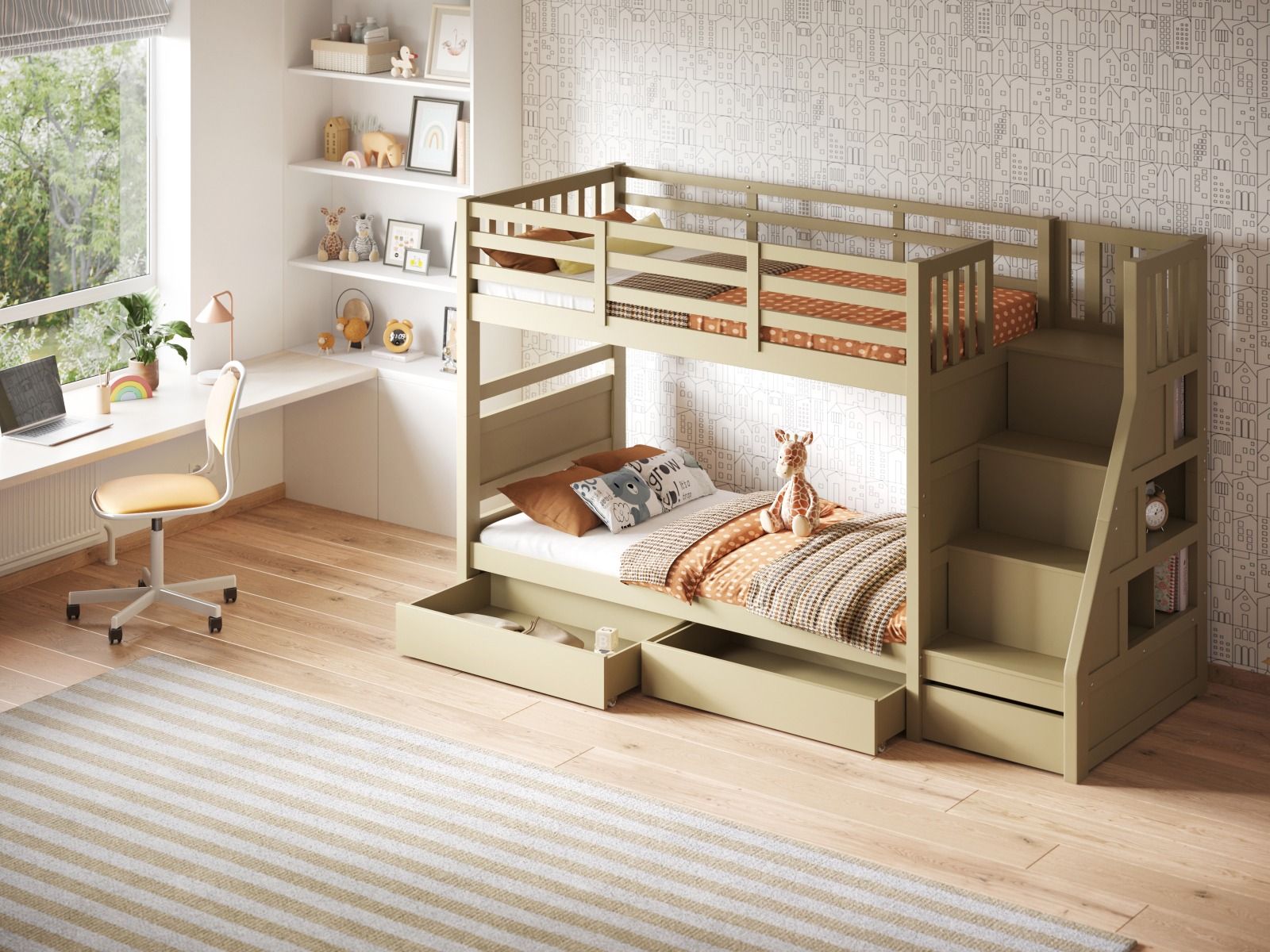 Flair Lunar Wooden Staircase Bunk Bed with Storage