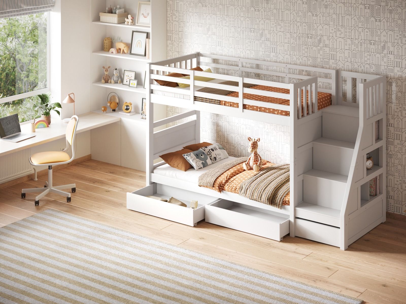 Flair Lunar Wooden Staircase Bunk Bed with Storage