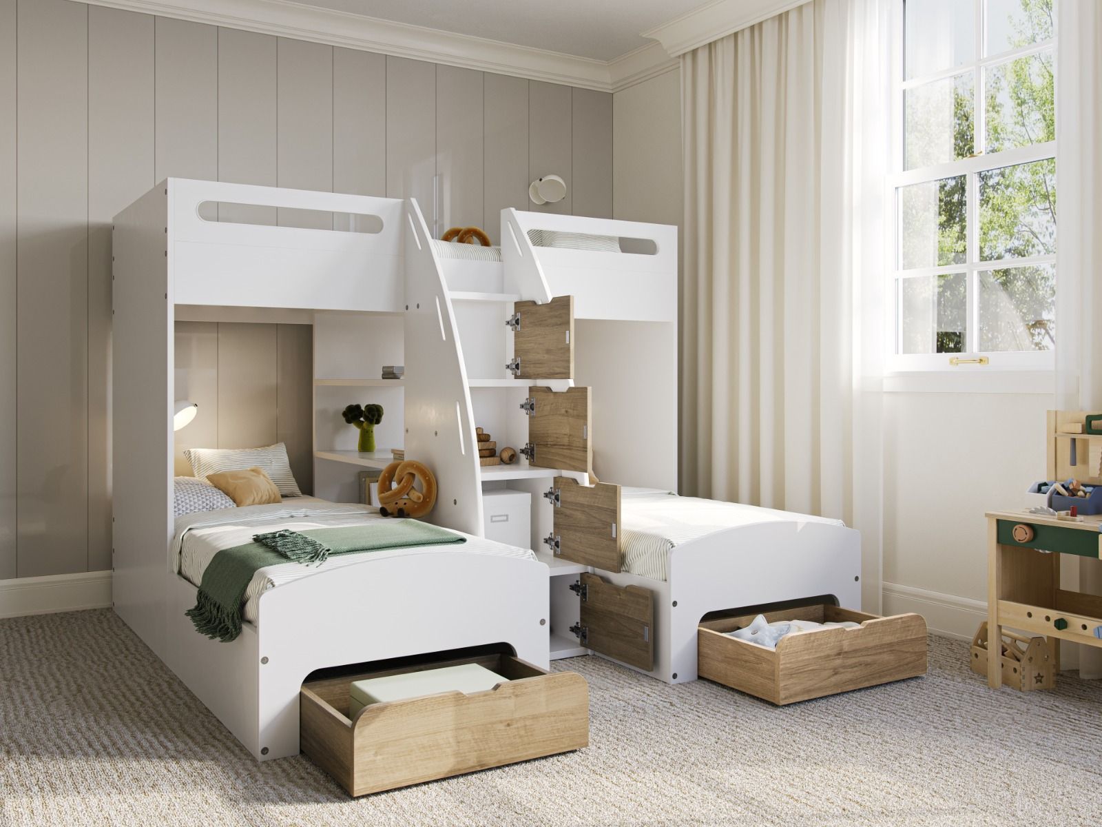 Flair Eddie Staircase Triple Bunk Bed with Storage