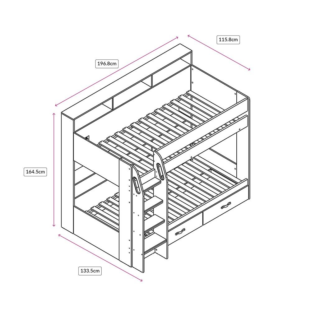 Flair Aviary Bunk Bed with Storage Drawers & Shelves White