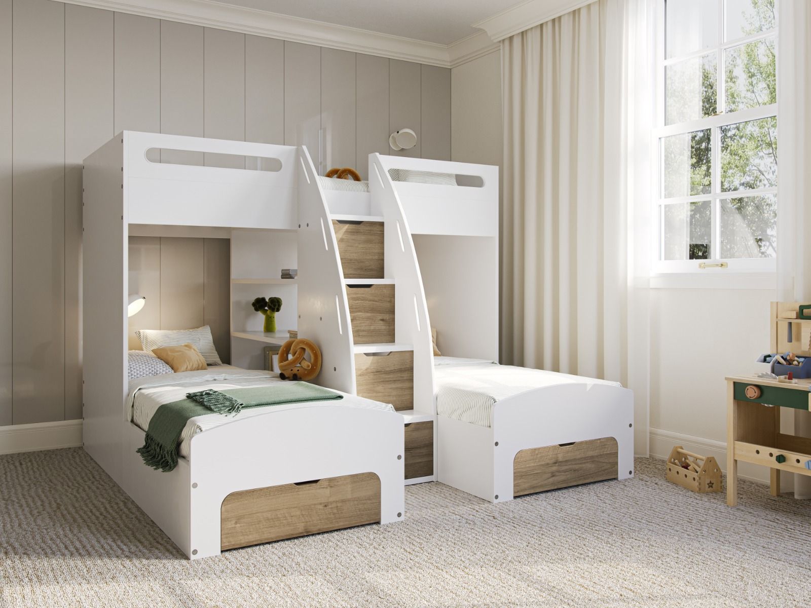 Flair Eddie Staircase Triple Bunk Bed with Storage