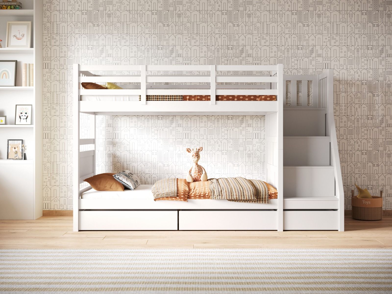 Flair Lunar Wooden Staircase Bunk Bed with Storage